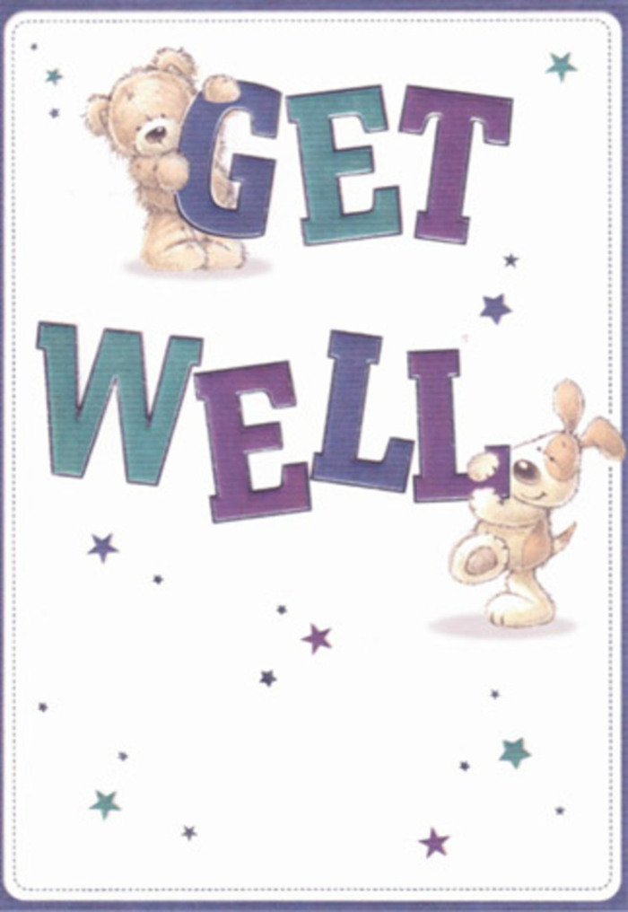 A heartfelt note of encouragement unfolds in this get well card, brought to life with vibrant charm reminiscent of days spent strolling Brompton's serene corners. At its heart, a friendly illustrated bear and an exuberant puppy are surrounded by dancing starbursts, as if scattering little wishes of recovery through the tranquil air near Bina Gardens or Hereford Square. The oversized, hand-lettered words 'Get Well' dominate the scene with bold confidence, shaded in jewel-like purples and calming aquas-tones that ground the design in hope and joy. The textures are invitingly tactile, calling to mind the fluffy embrace of the bear and the puppy's velvety-soft ears-almost as if you could reach out and squeeze them. As a local florist might thoughtfully assemble a bouquet, each element is placed with care, evoking the warmth of a well-chosen arrangement destined for a Brompton doorstep. Sending this card alongside fresh, fragrant blossoms connects the gesture to the neighbourhood's tradition of generous, uplifting acts. The atmosphere is light, spirited, and soothing-a perfect keepsake to lift the spirits of someone recovering nearby, reaffirming Brompton's enduring community care.